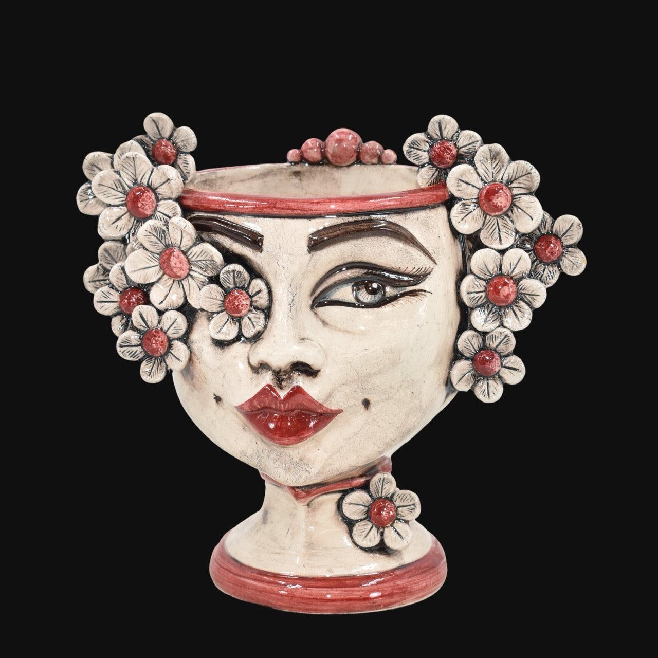Testa h 20 c/fiori c/espressione labbra rosse madreperla colorato mono bordeaux femmina - Ceramiche di Caltagirone Sofia
