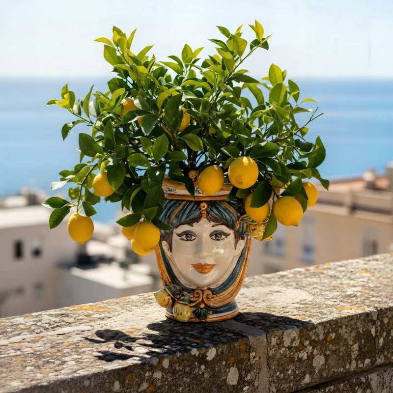 Ceramic Head with lemons h 25 blu/orange female