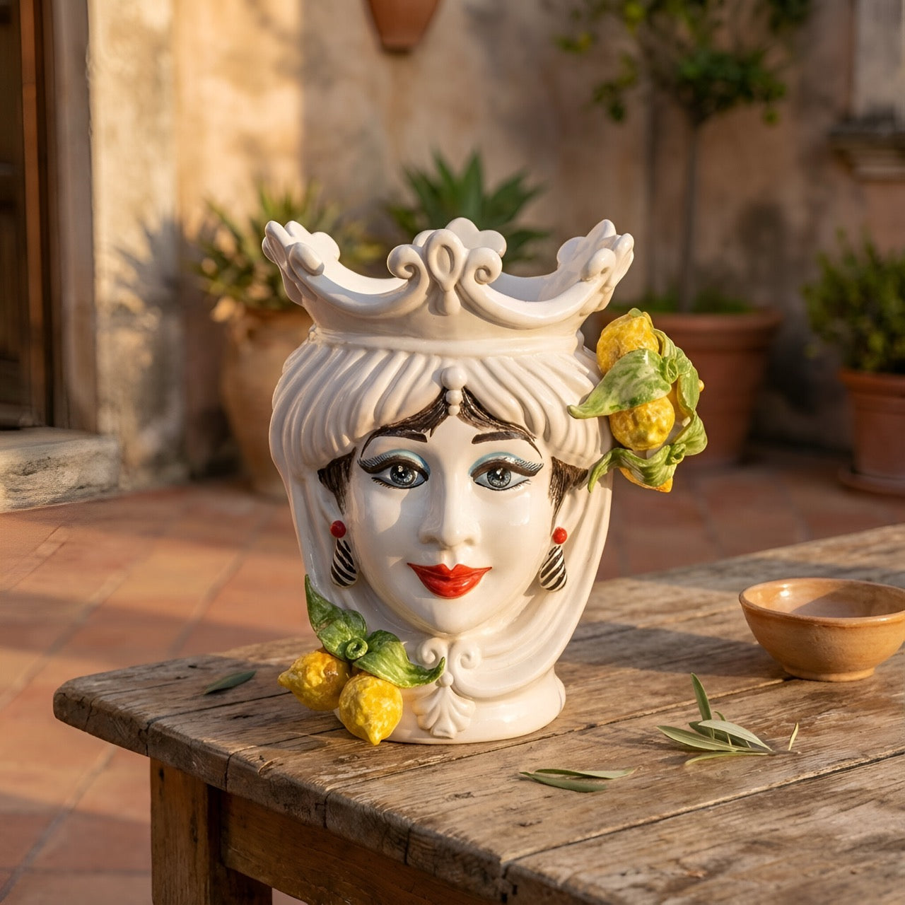 Testa h 25 cm White and Lemon femmina - Ceramiche di Caltagirone Sofia