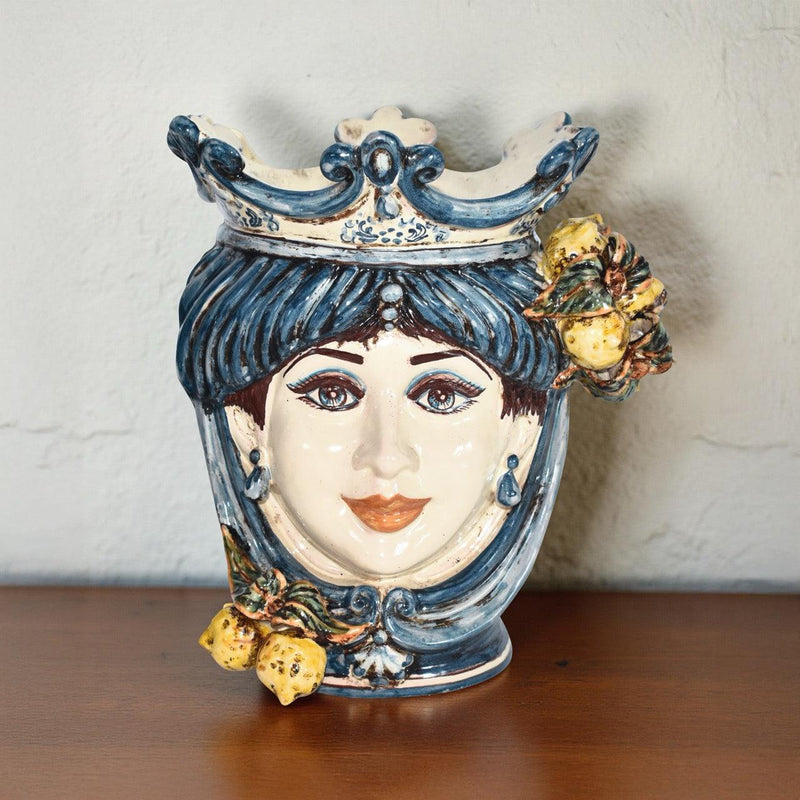 Sicilian ceramic "Moor's head" with sicilian lemons from Caltagirone