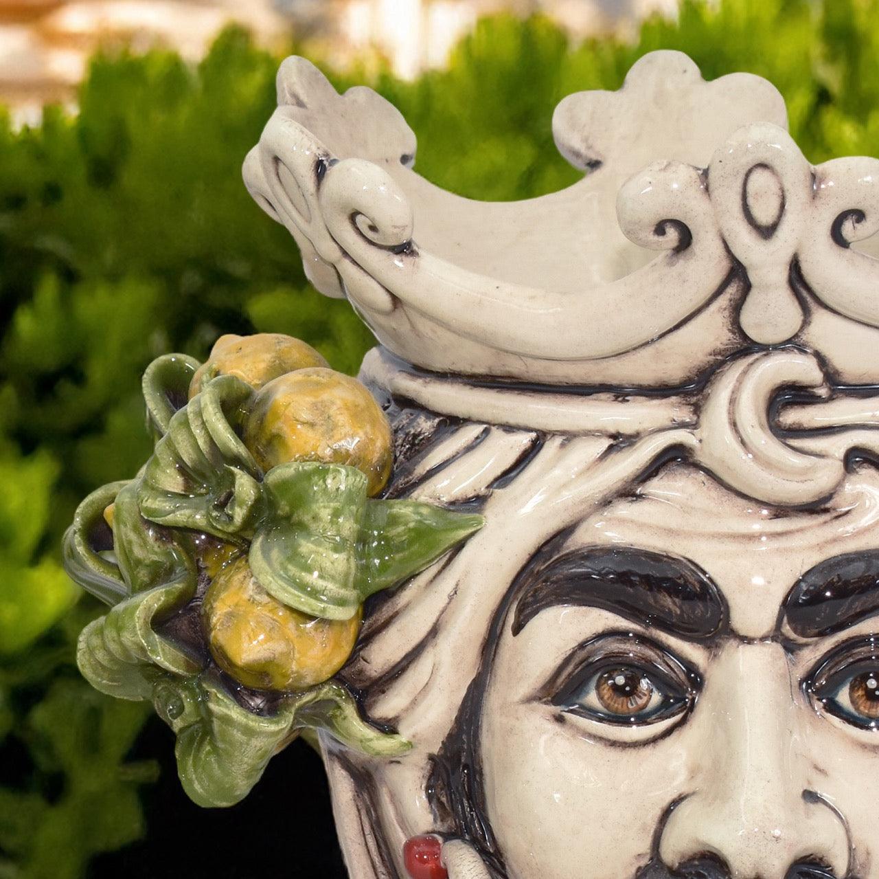 Testa h 25 con limoni siciliani gialli in madreperla uomo - Ceramiche di Caltagirone Sofia