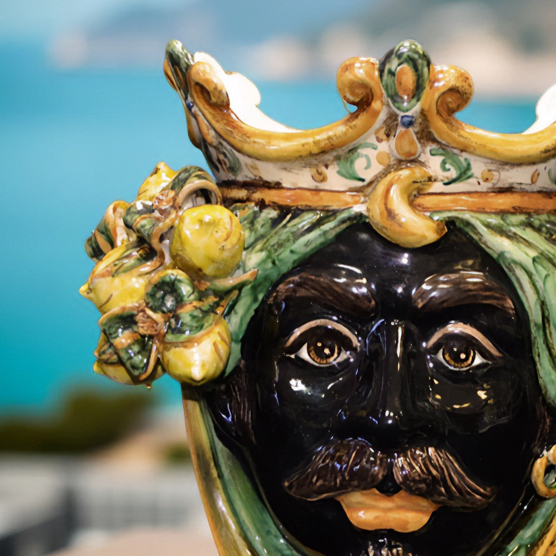 Testa h 25 limoni verde/arancio maschio moro - Ceramiche di Caltagirone Sofia