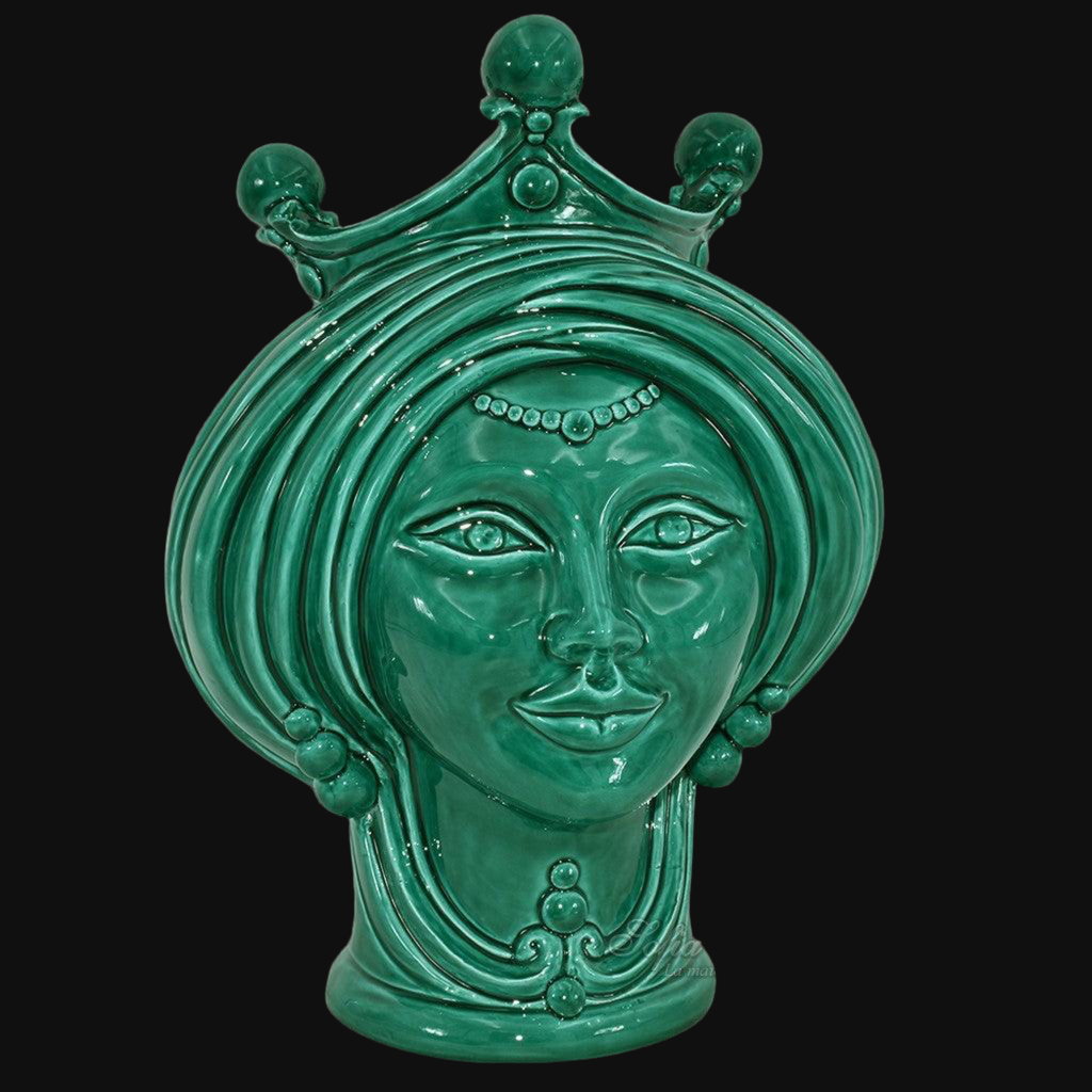 Testa h 30 Verde Smeraldo Donna - Teste di moro moderne Sofia Ceramiche - Ceramiche di Caltagirone Sofia