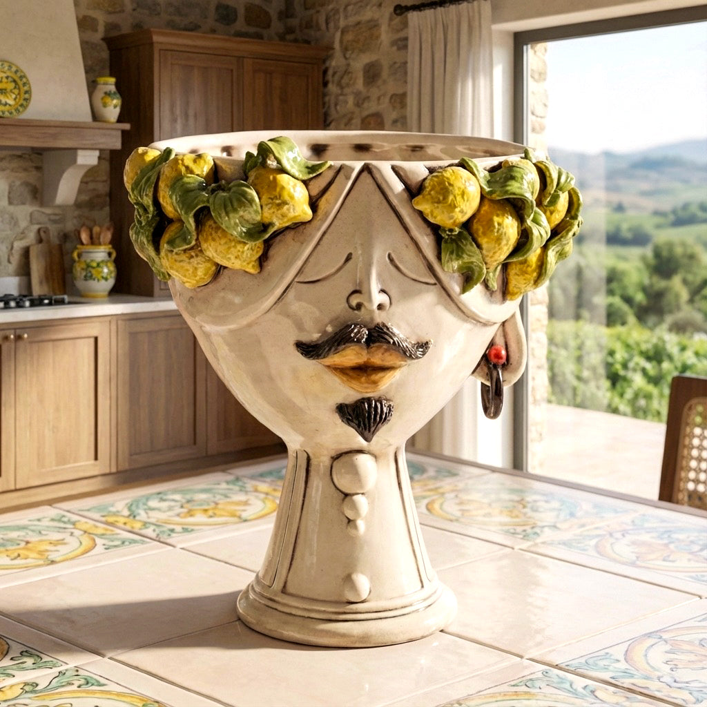 Testa h 30 Zahira Limoni Siciliani in Madreperla viso uomo - Ceramiche di Caltagirone Sofia