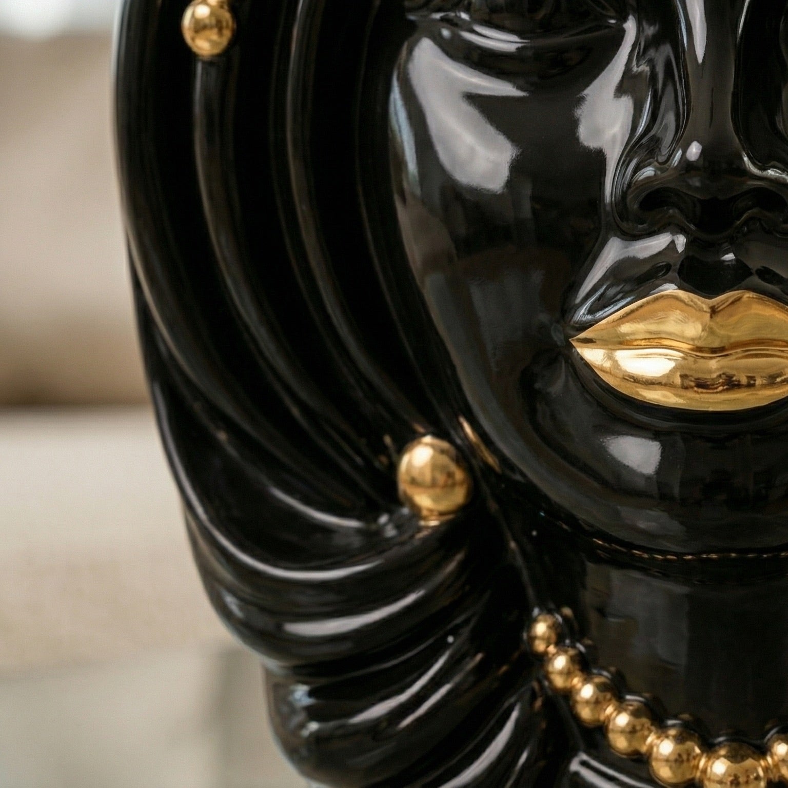 Sicilian Moor's Head H 38 cm / 15", Woman, Black and Gold – Testa di Moro from Caltagirone, Sicily