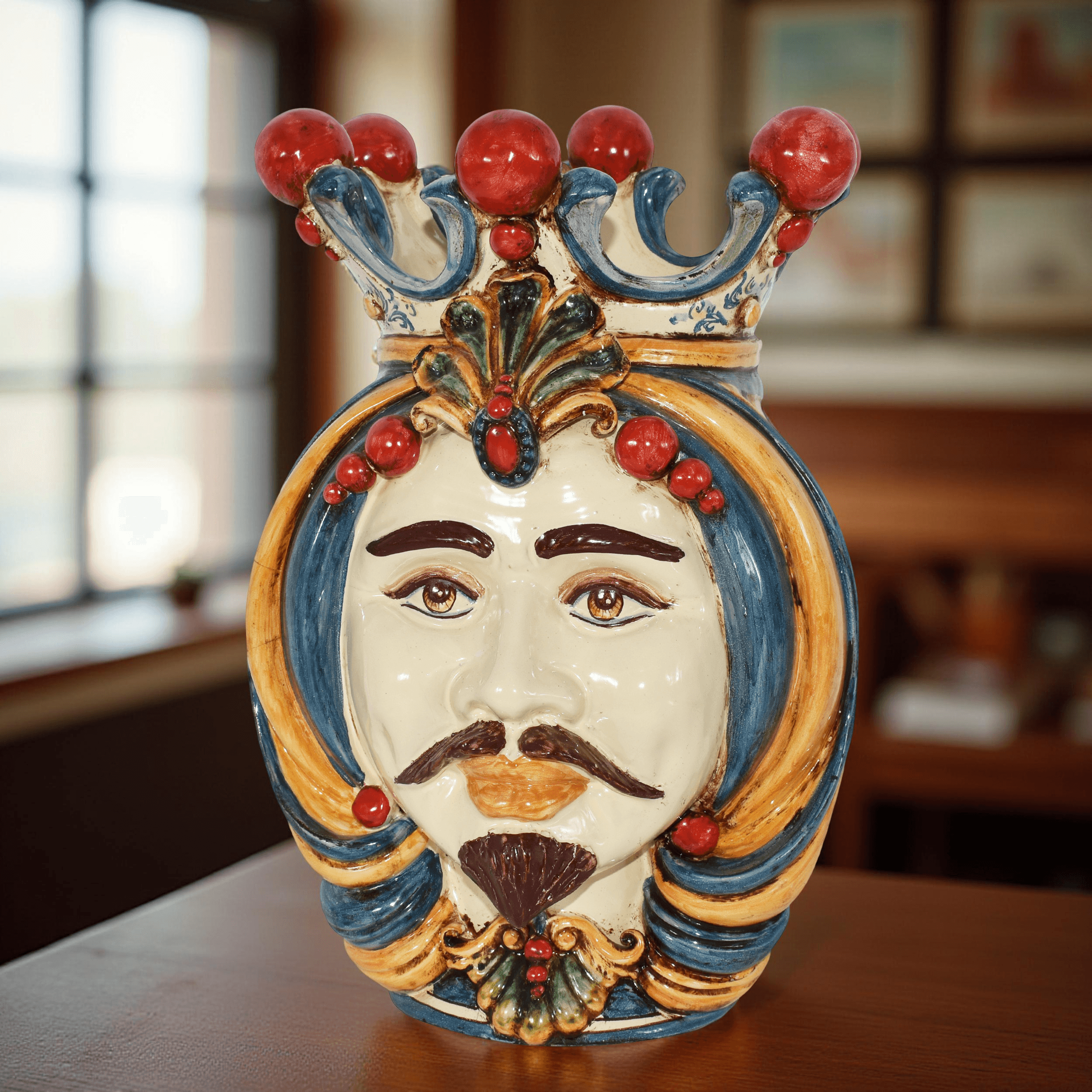 Testa h 38 in decoro sicily maschio bianco - Ceramiche Di Caltagirone Sofia - Ceramiche di Caltagirone Sofia