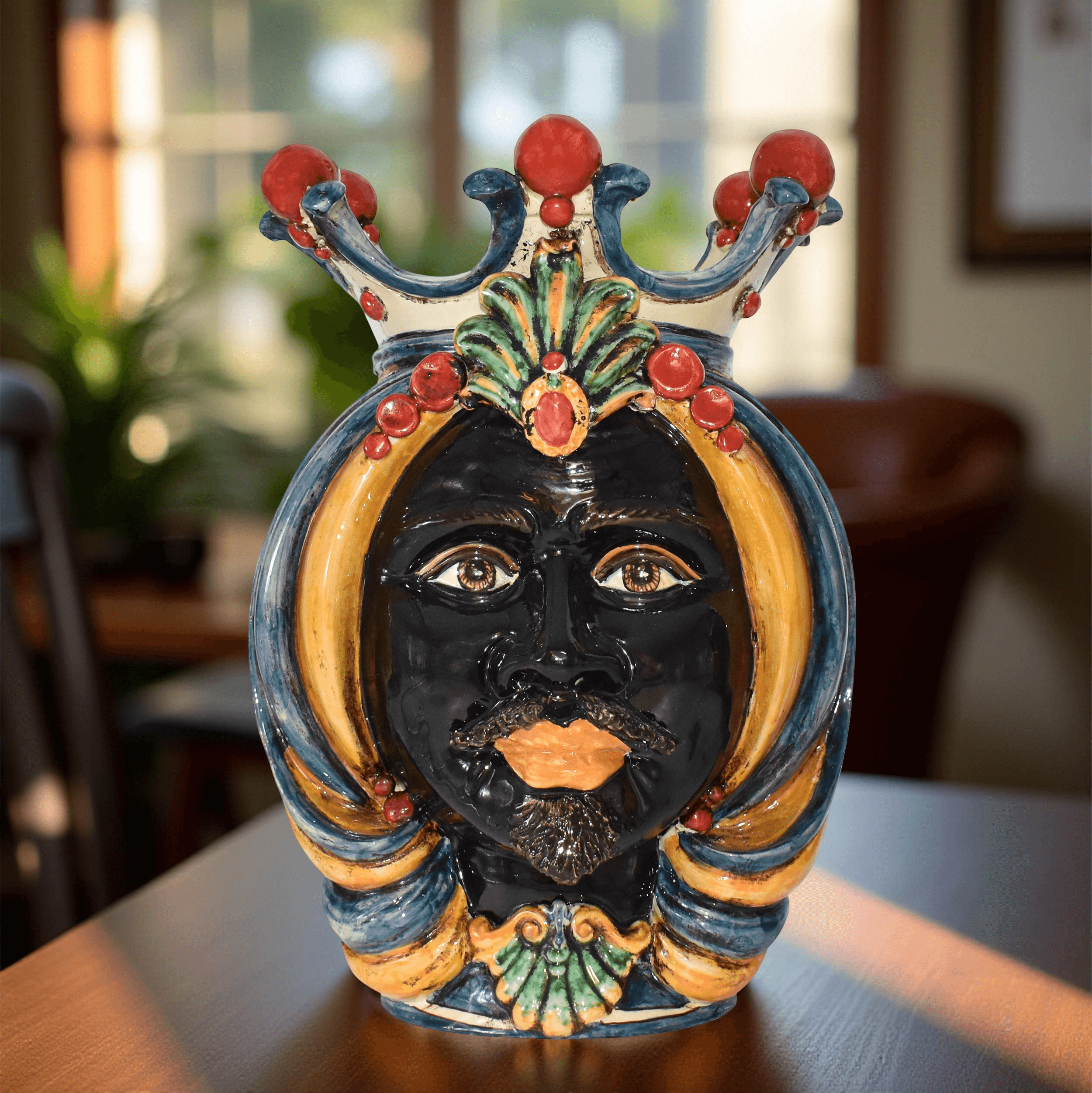 Testa h 38 in decoro sicily maschio moro - Ceramiche Di Caltagirone Sofia - Ceramiche di Caltagirone Sofia