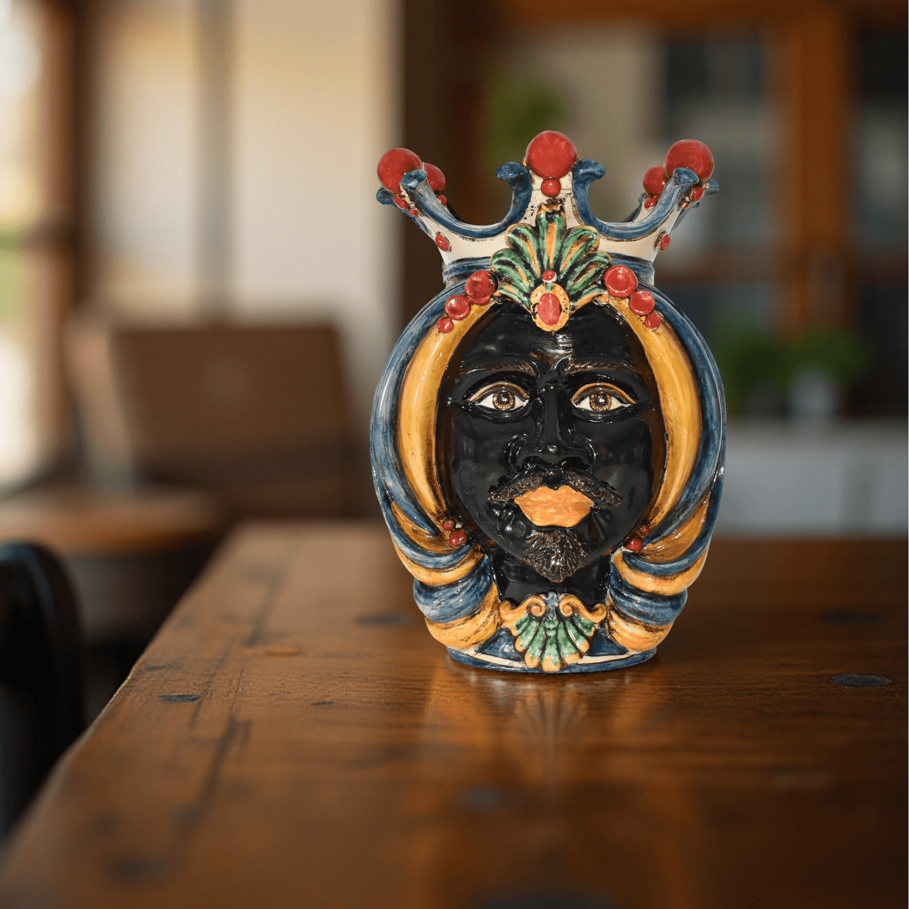 Testa h 38 in decoro sicily maschio moro - Ceramiche Di Caltagirone Sofia - Ceramiche di Caltagirone Sofia
