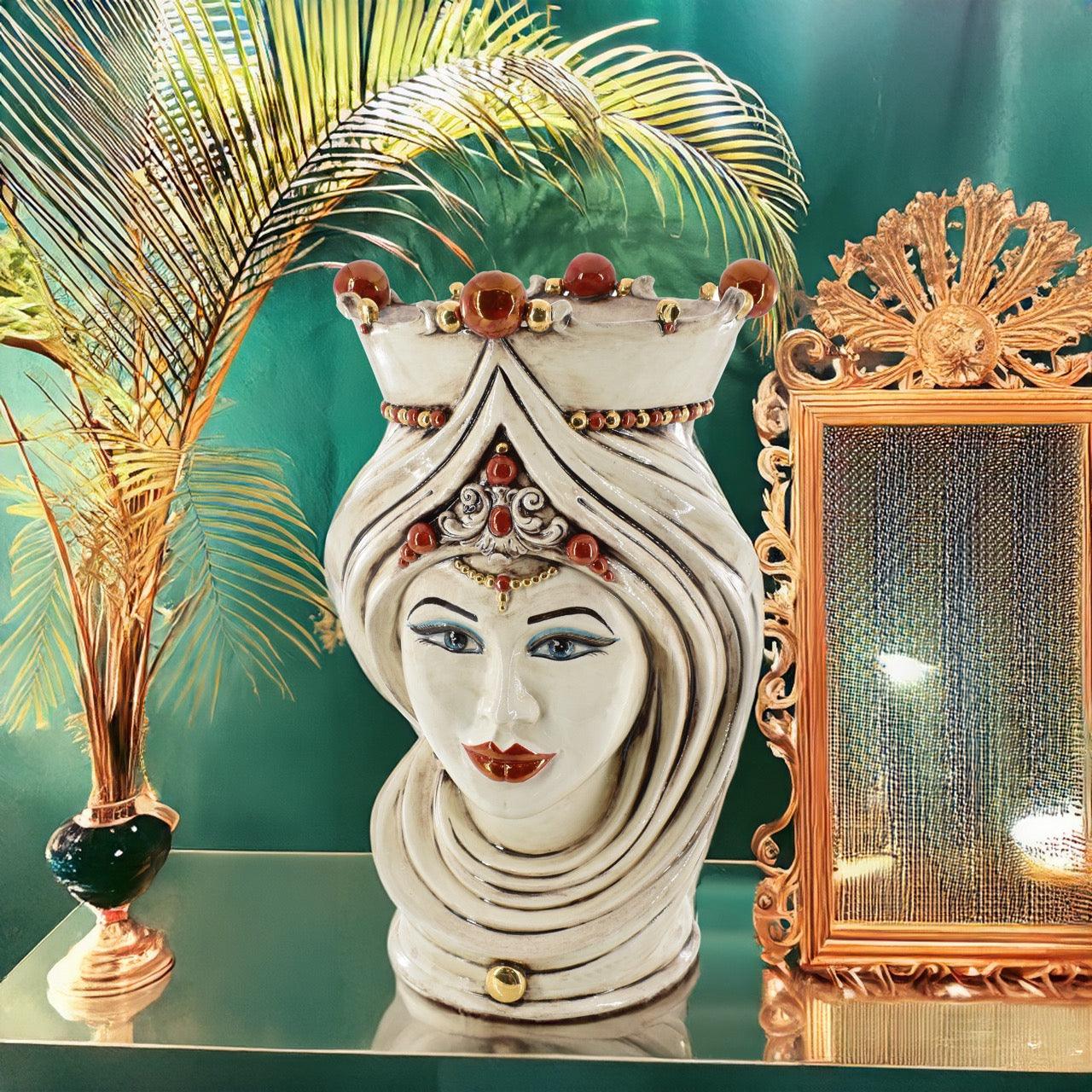 Testa h 45 turbante madreperla antichizzato oro e lustri femmina - Ceramiche di Caltagirone Sofia