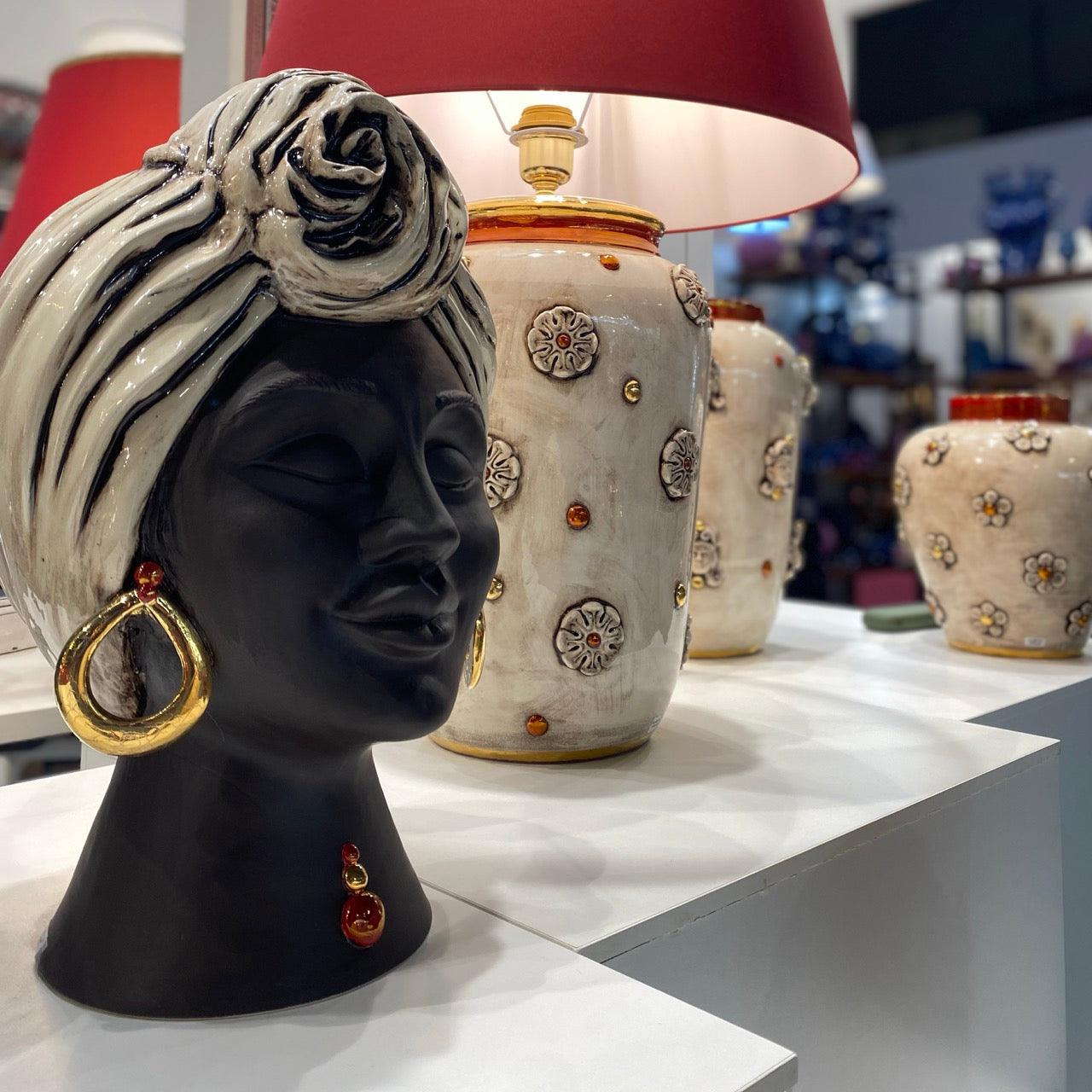 Testa sognia h 40 madreperla antichizzato oro lustri femmina viso opaco - Ceramiche di Caltagirone Sofia