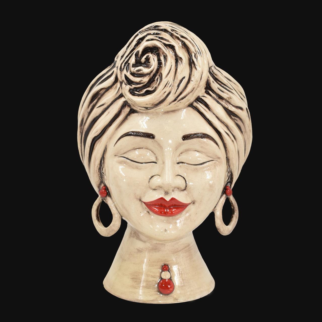 Testa sognia h 40 madreperla antichizzato perline rosse femmina viso lucido - Ceramiche di Caltagirone Sofia