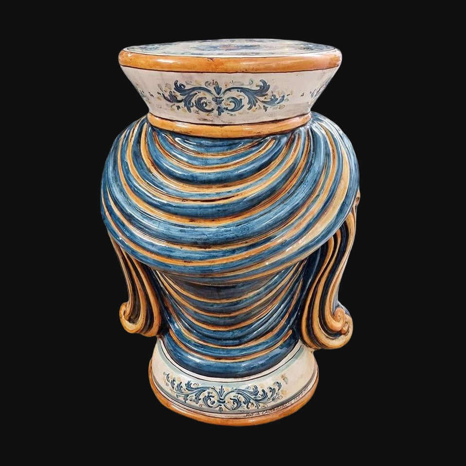 Sicilian Ceramic Ottoman, Blue and Orange – Caltagirone Ceramic – Sicilian artisan tradition