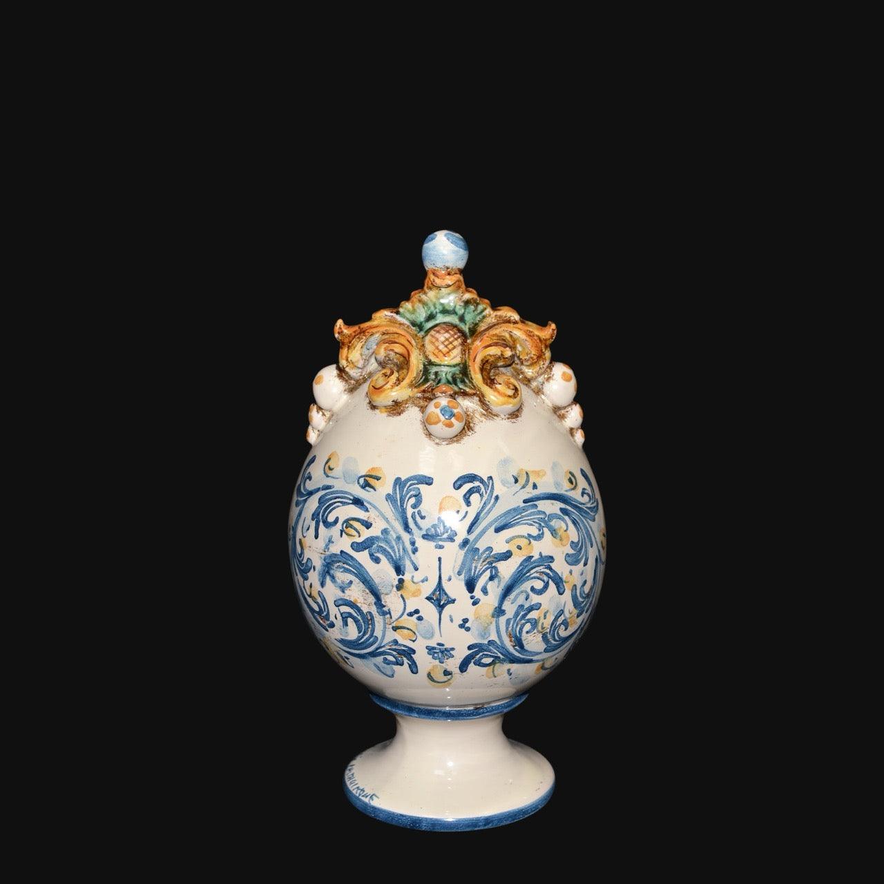 Uovo in ceramica h 18 plastico Sofia Blu e Arancio - Ceramiche di Caltagirone Sofia