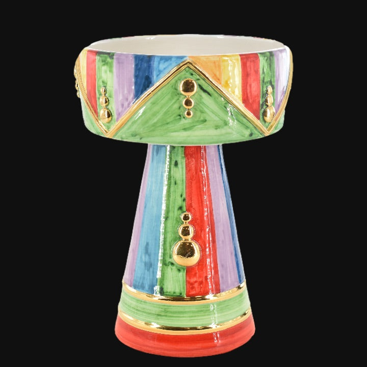 Vaso a coppa retto c/piede h 27 White and Color oro - Ceramiche di Caltagirone Sofia