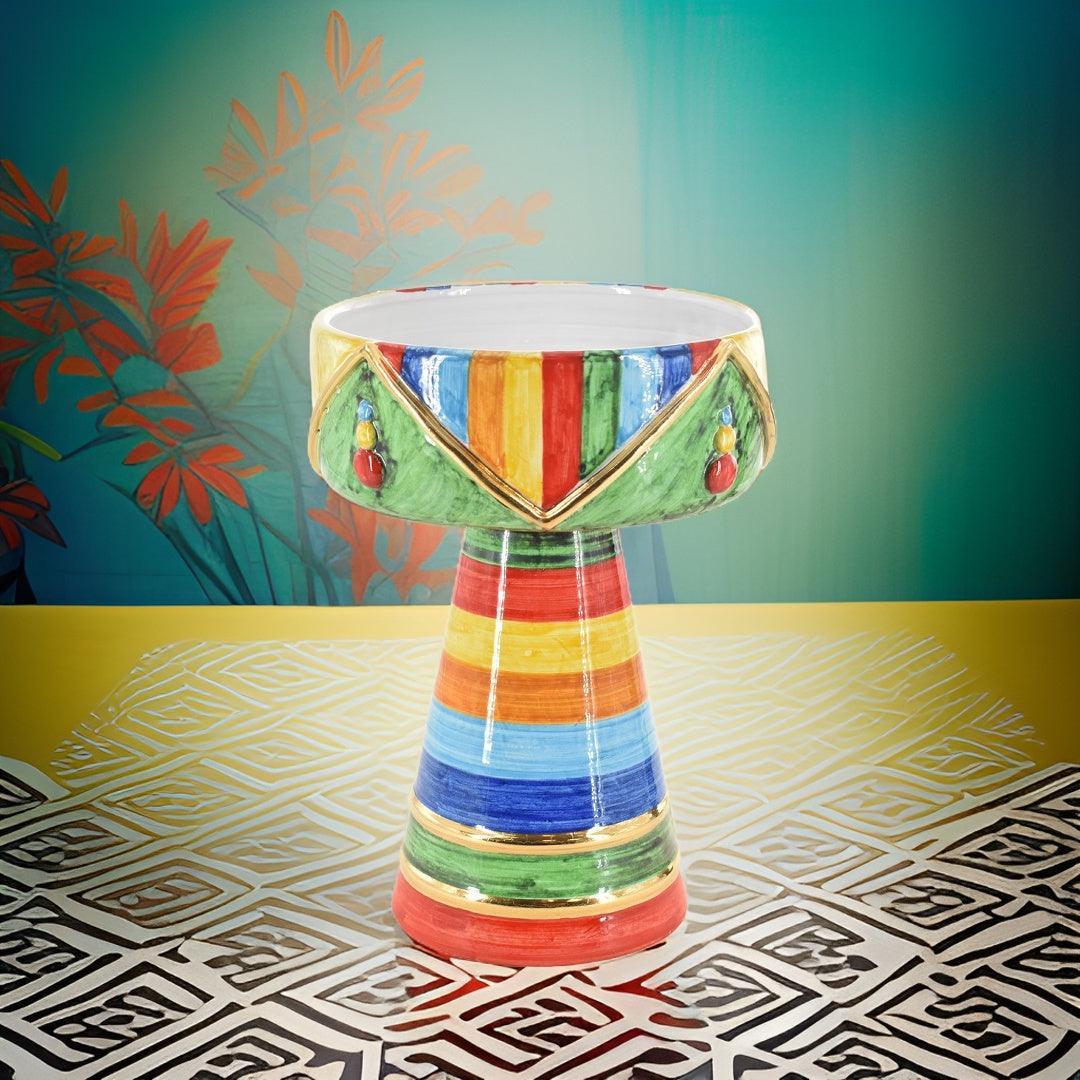 Vaso a coppa retto c/piede h 27 White and Color oro - Ceramiche di Caltagirone Sofia