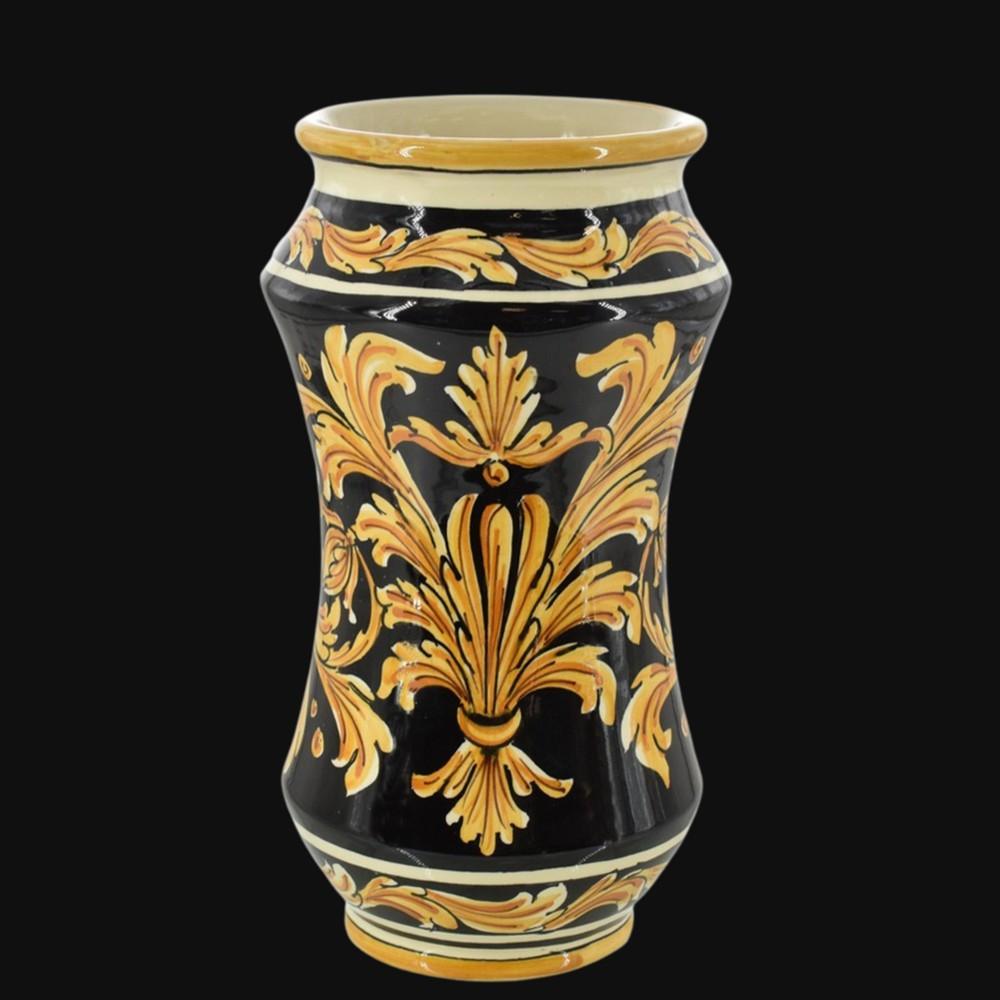 Vaso albarello h 25 Ornato Fondo Nero in ceramica di Caltagirone - Ceramiche di Caltagirone Sofia