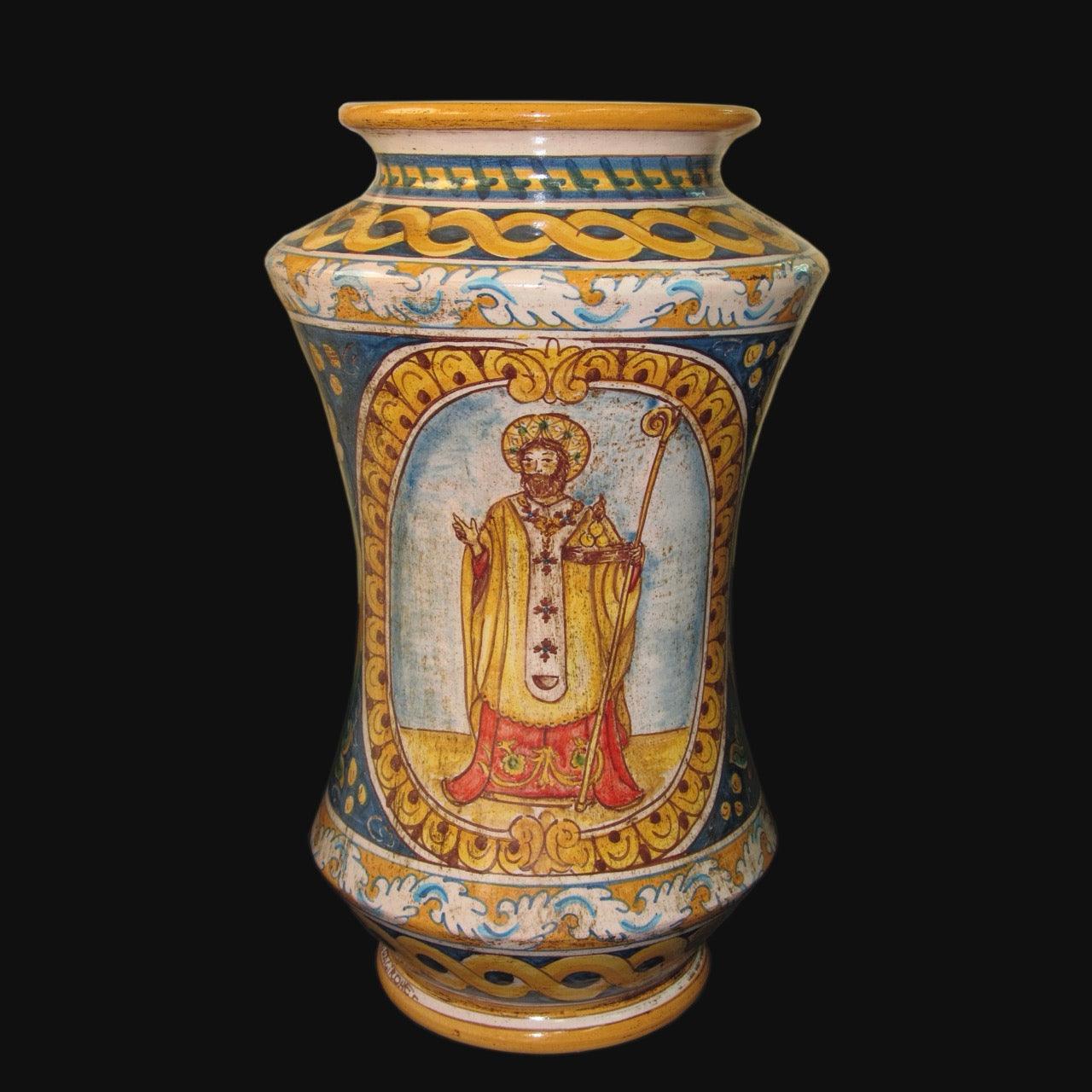 Vaso albarello Serie Ornato calatino con figurato S. Nicola di Bari - Ceramiche di Caltagirone Sofia