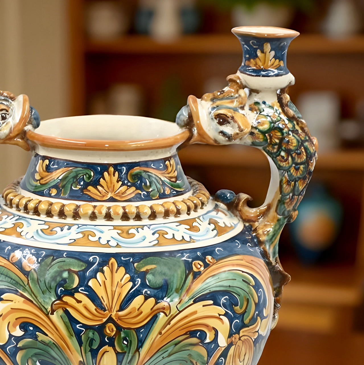 Vaso boccia h 40 c/manici pesci portacandele ornato calatino - Ceramiche di Caltagirone Sofia