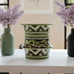 Vaso cilindro a fasce, Linea Parigi Nero e Verde, fiori. Ceramica siciliana di Caltagirone, Sofia