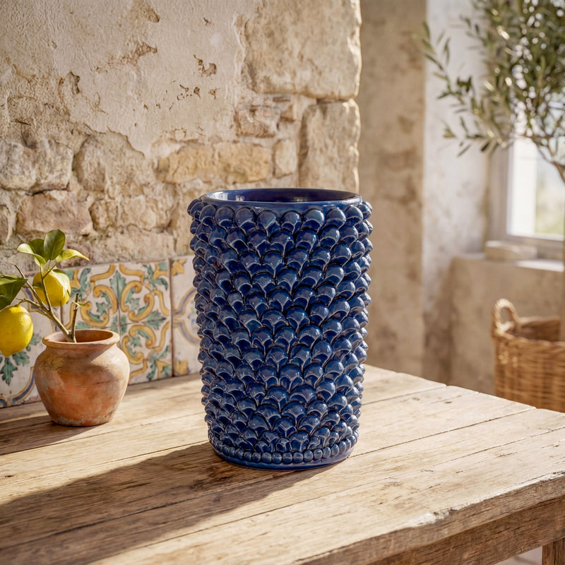 Caltagirone Ceramic Pine Cone H 25 cm / 9¾" — Deep Blue