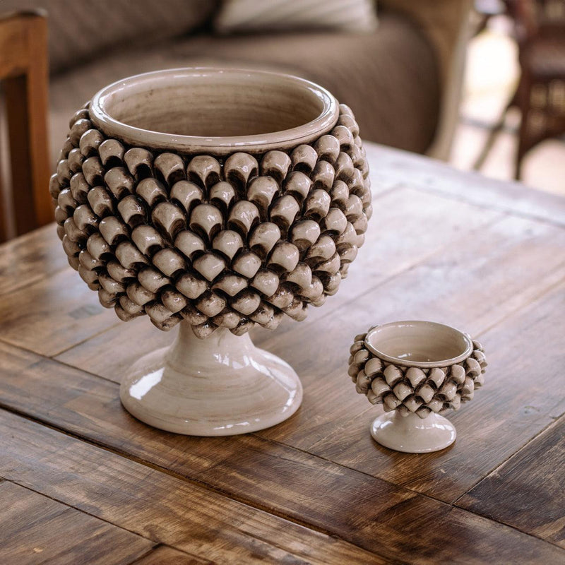 Half pine cone vase with mother-of-pearl finish in Caltagirone ceramic