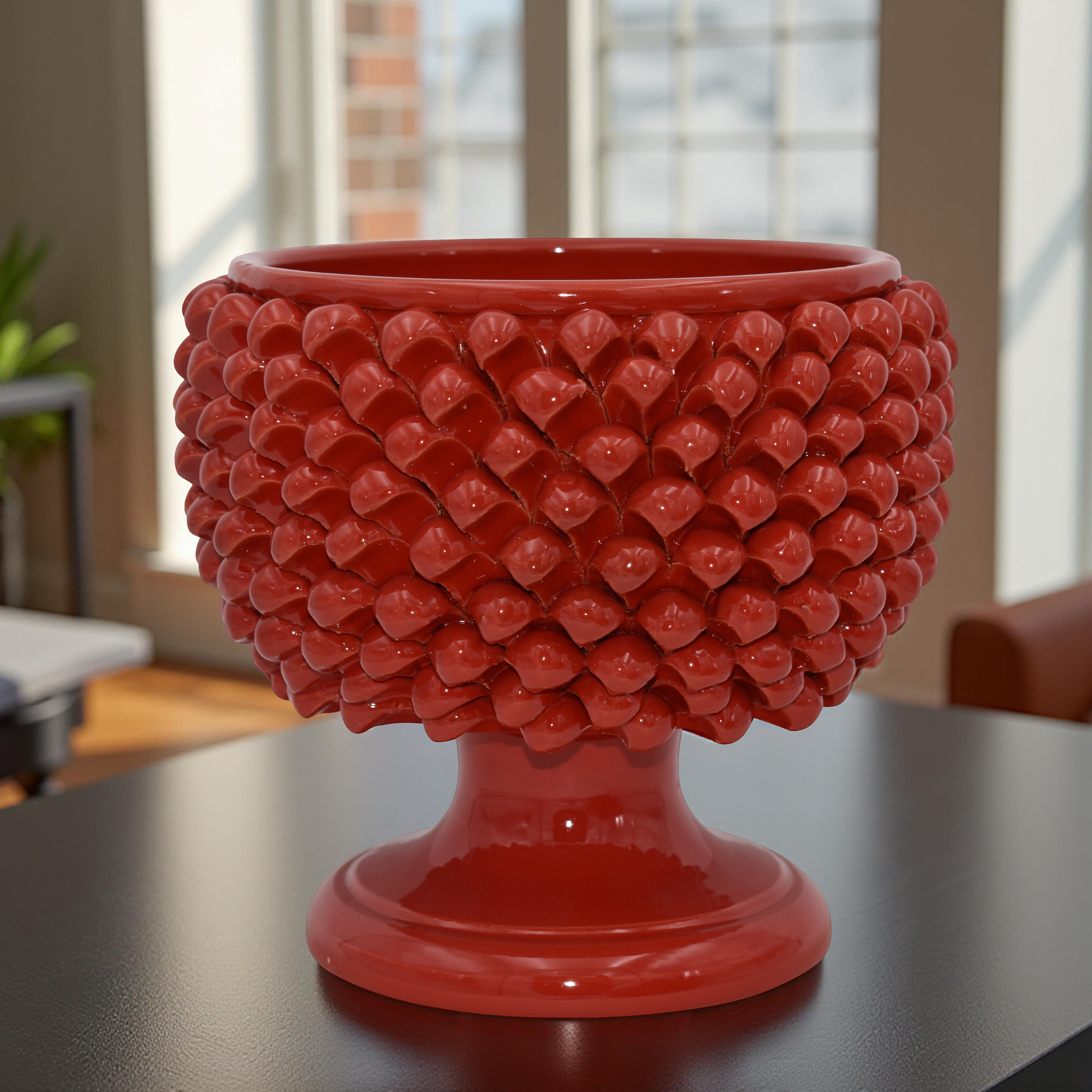 Vaso mezza pigna rosso fuoco in ceramica di Caltagirone - Ceramiche di Caltagirone Sofia
