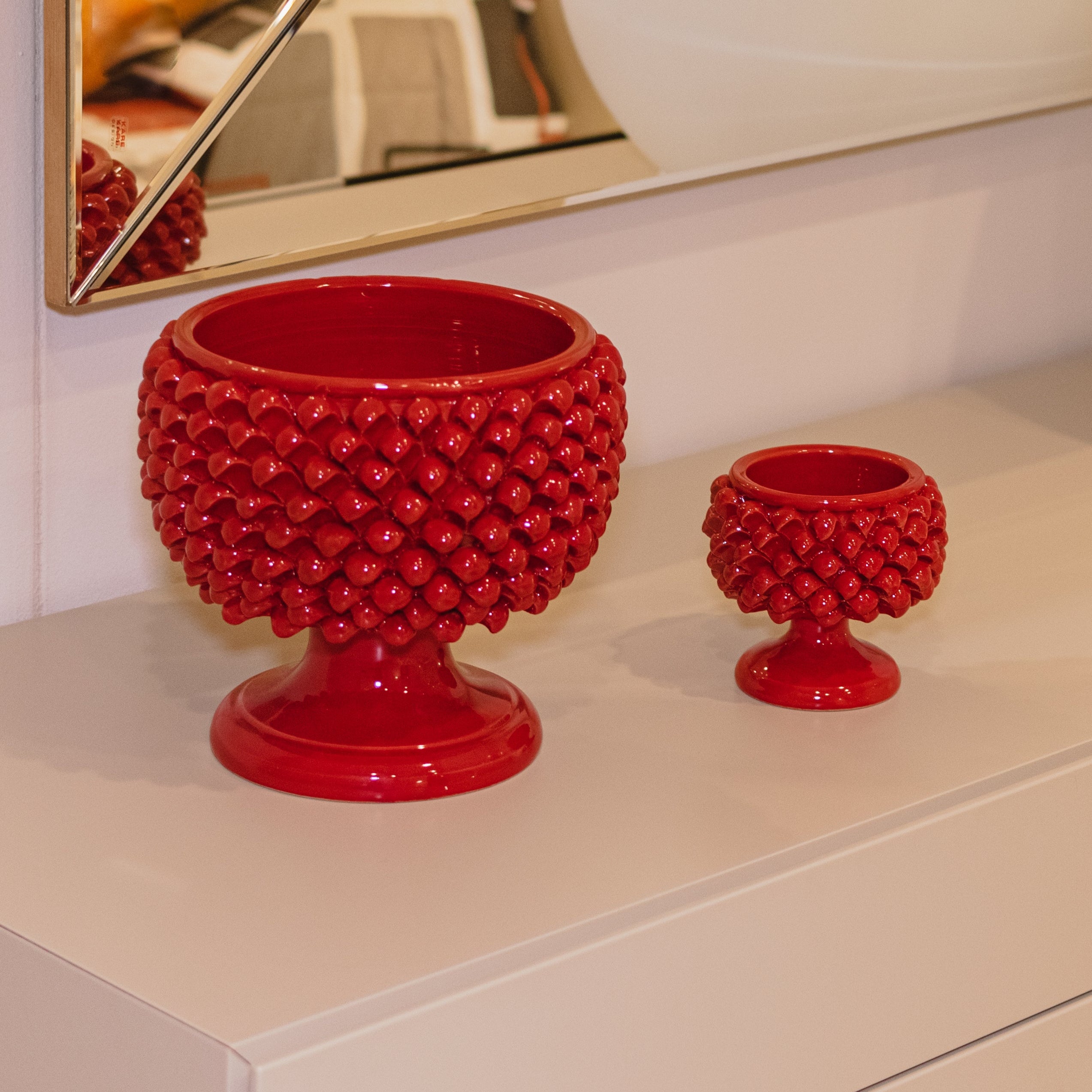 Vaso mezza pigna rosso fuoco in ceramica di Caltagirone - Ceramiche di Caltagirone Sofia