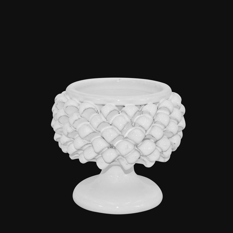 Caltagirone ceramic half-pine cone vase in white line