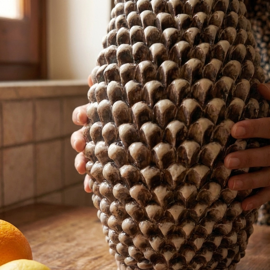 Vaso pigna di Caltagirone madreperla antichizzato modellata a mano - Ceramiche di Caltagirone Sofia