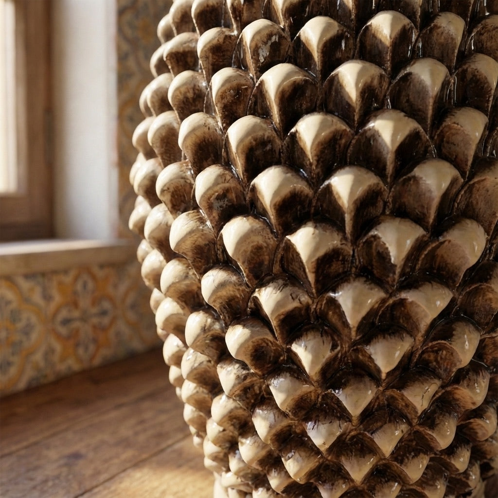 Vaso pigna di Caltagirone madreperla antichizzato modellata a mano - Ceramiche di Caltagirone Sofia