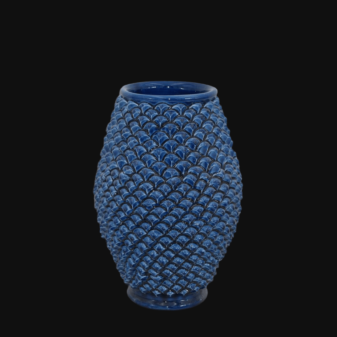 Vaso pigna di Caltagirone modellata a mano altezza 25 cm in blu intenso - Ceramiche di Caltagirone Sofia