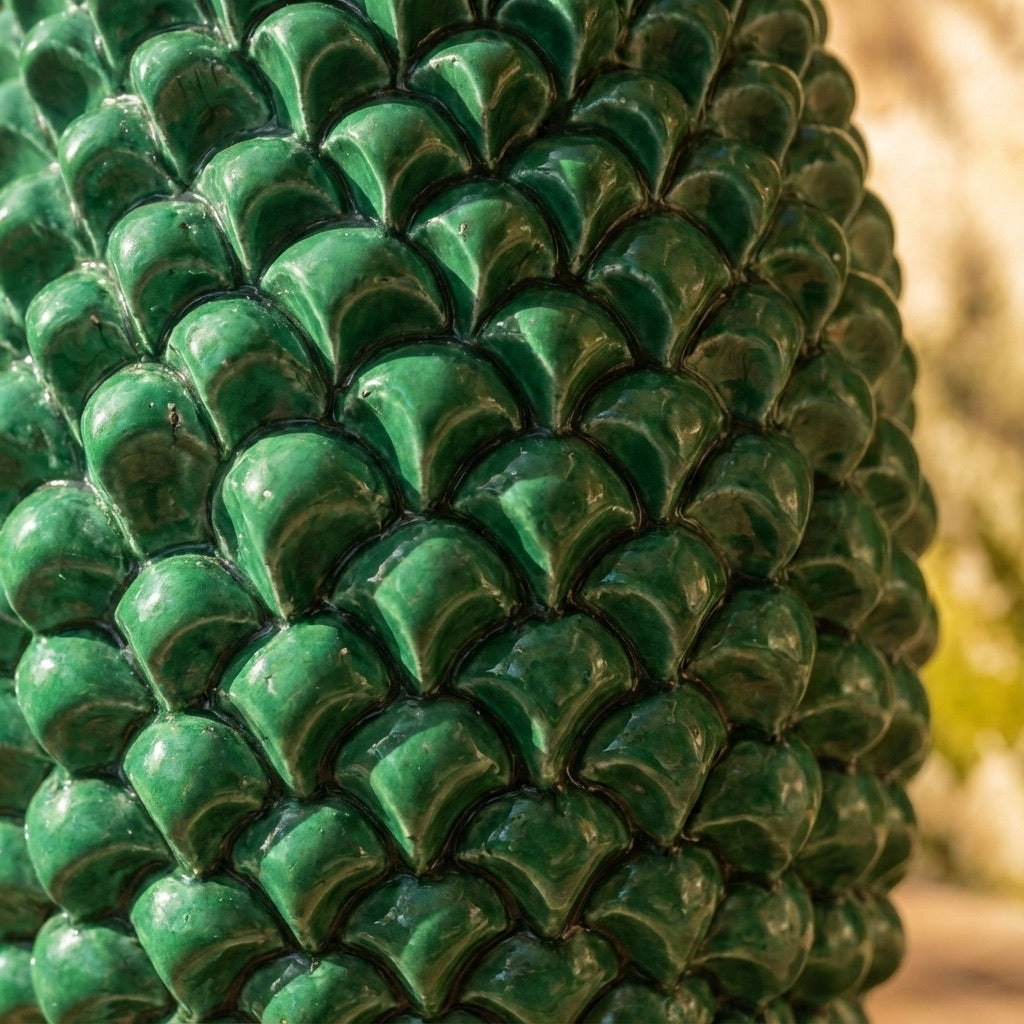 Vaso pigna di Caltagirone verde smeraldo modellata a mano - Ceramiche di Caltagirone Sofia