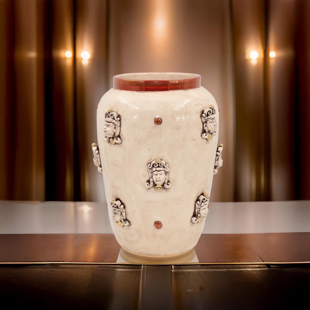 Vaso teste h 40 madreperla antichizzato oro e lustri - Ceramiche di Caltagirone Sofia