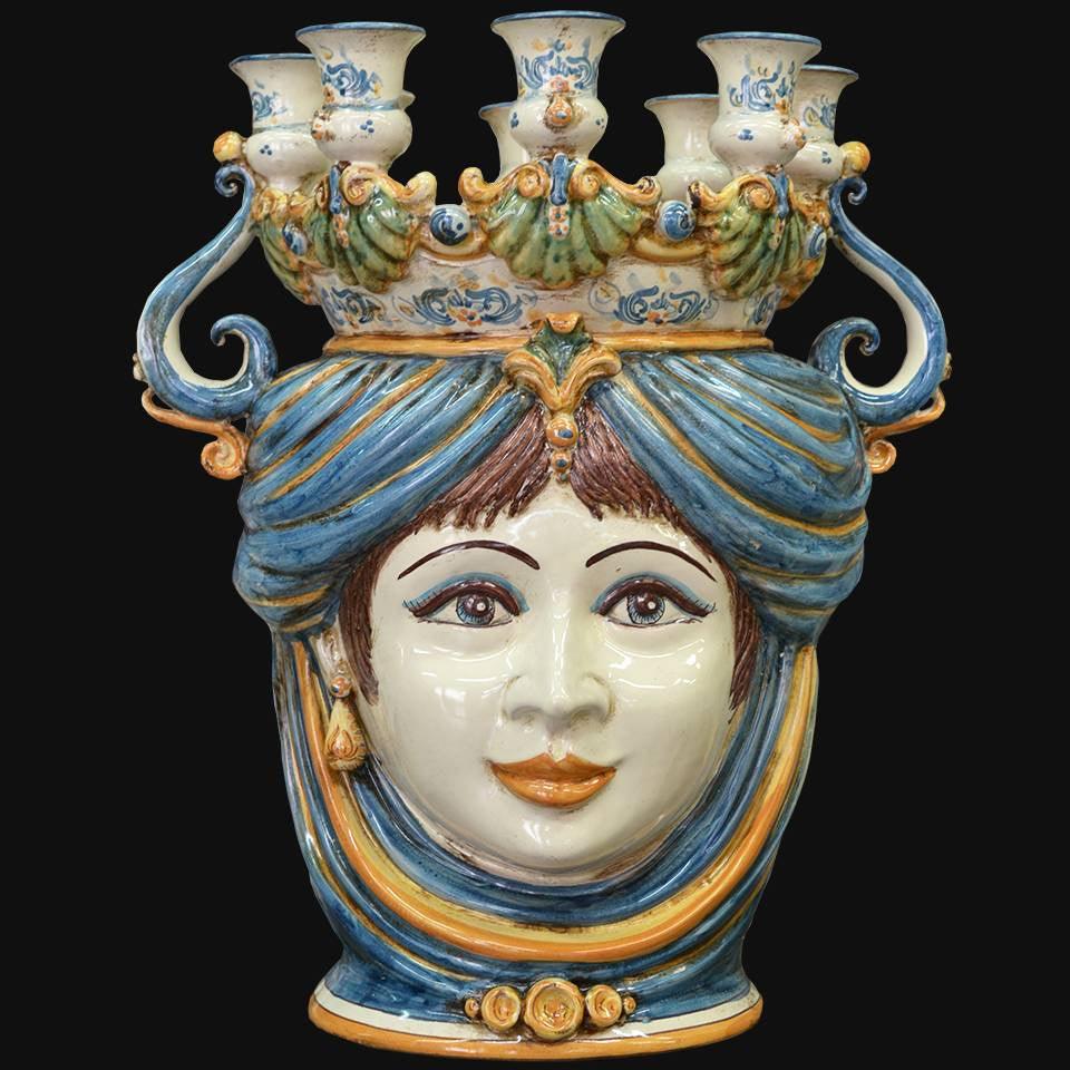 Candle holder in good Sicilian ceramic Caltagirone, Candelabro, Candle holder, Candle holder, Lumiera, ceramic oil lamp