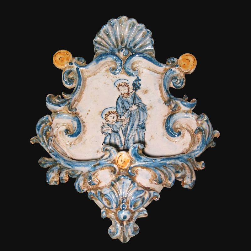 Small Sicilian Holy Water Font 15×25 cm / 6×10", Mono Blue – Sicilian religious tradition from Caltagirone