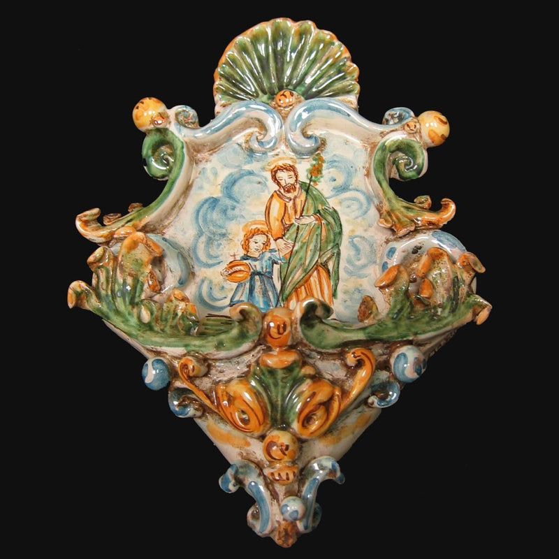 Small Sicilian Holy Water Font 15×25 cm / 6×10", Tricolore – Sicilian religious tradition from Caltagirone