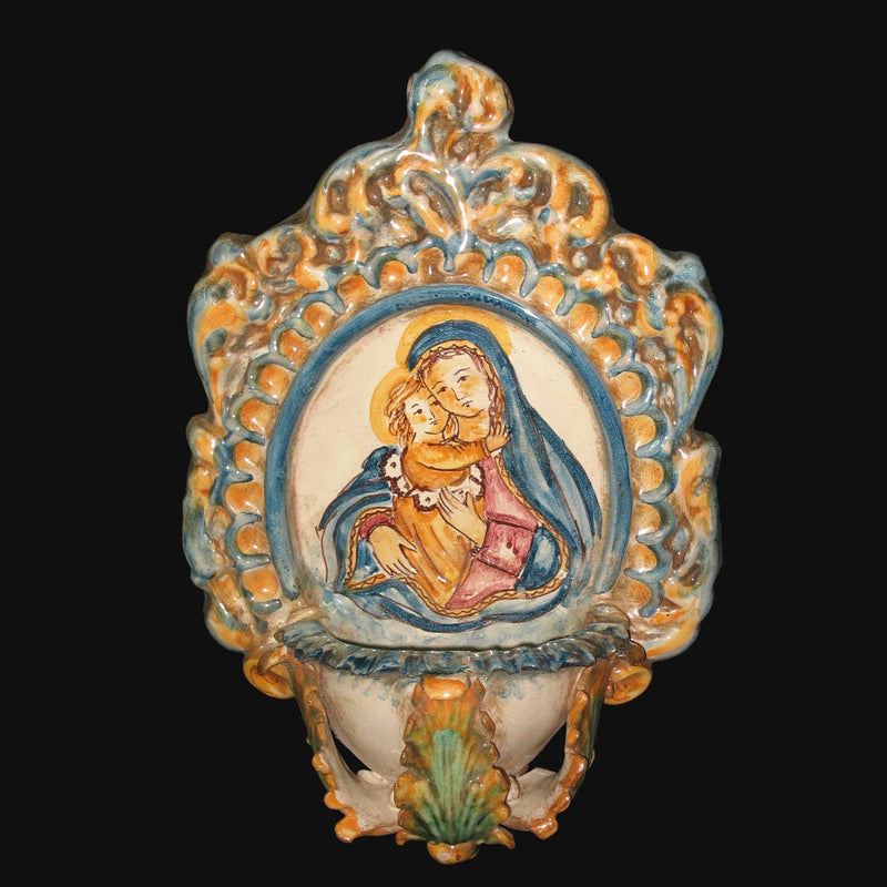 Sicilian Holy Water Font 15×25 cm / 6×10", Madonna, Tricolore – Sicilian religious tradition from Caltagirone
