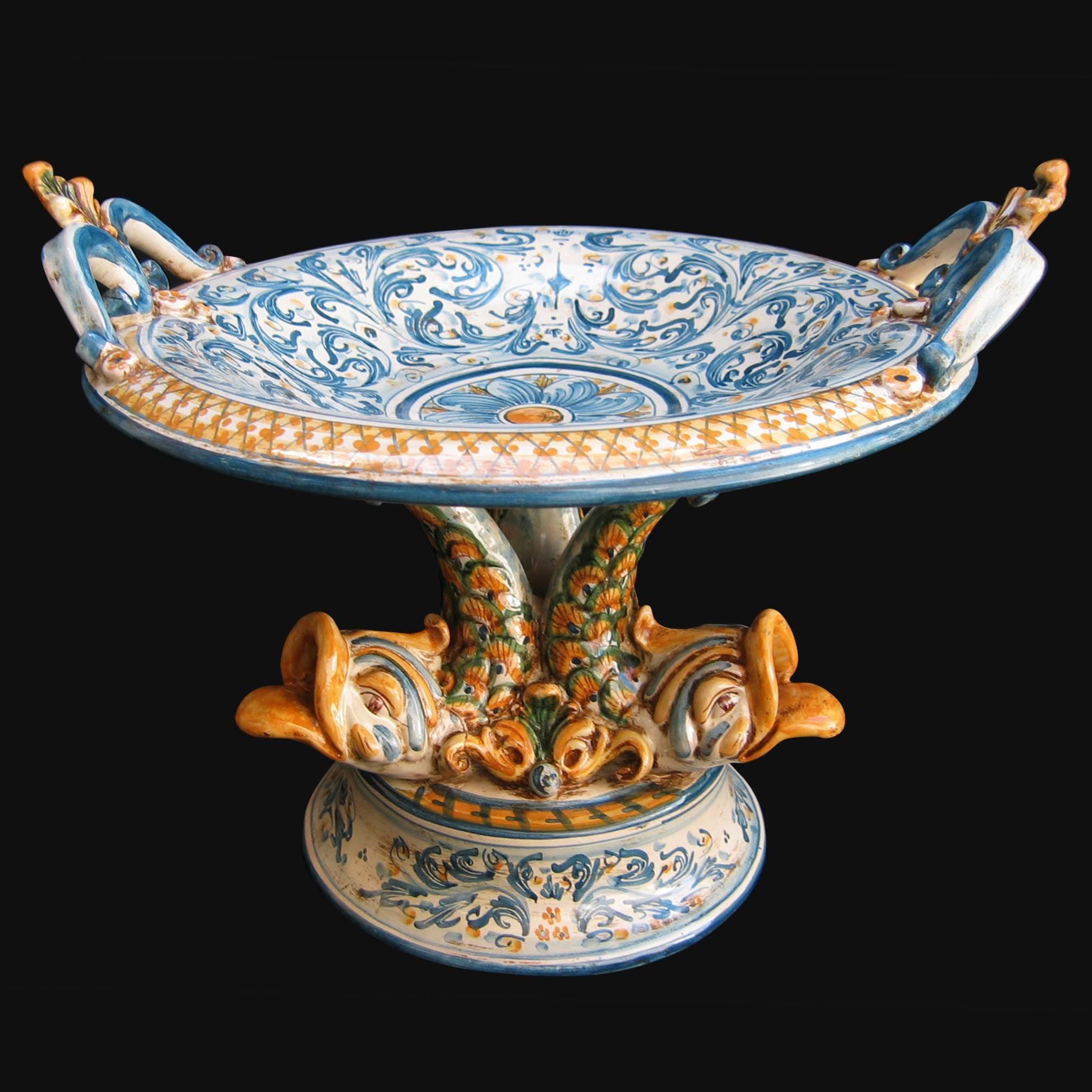 Alzata piede marino Ø 30 s. d'arte blu e arancio - Ceramiche artistiche di Caltagirone - Ceramiche di Caltagirone Sofia