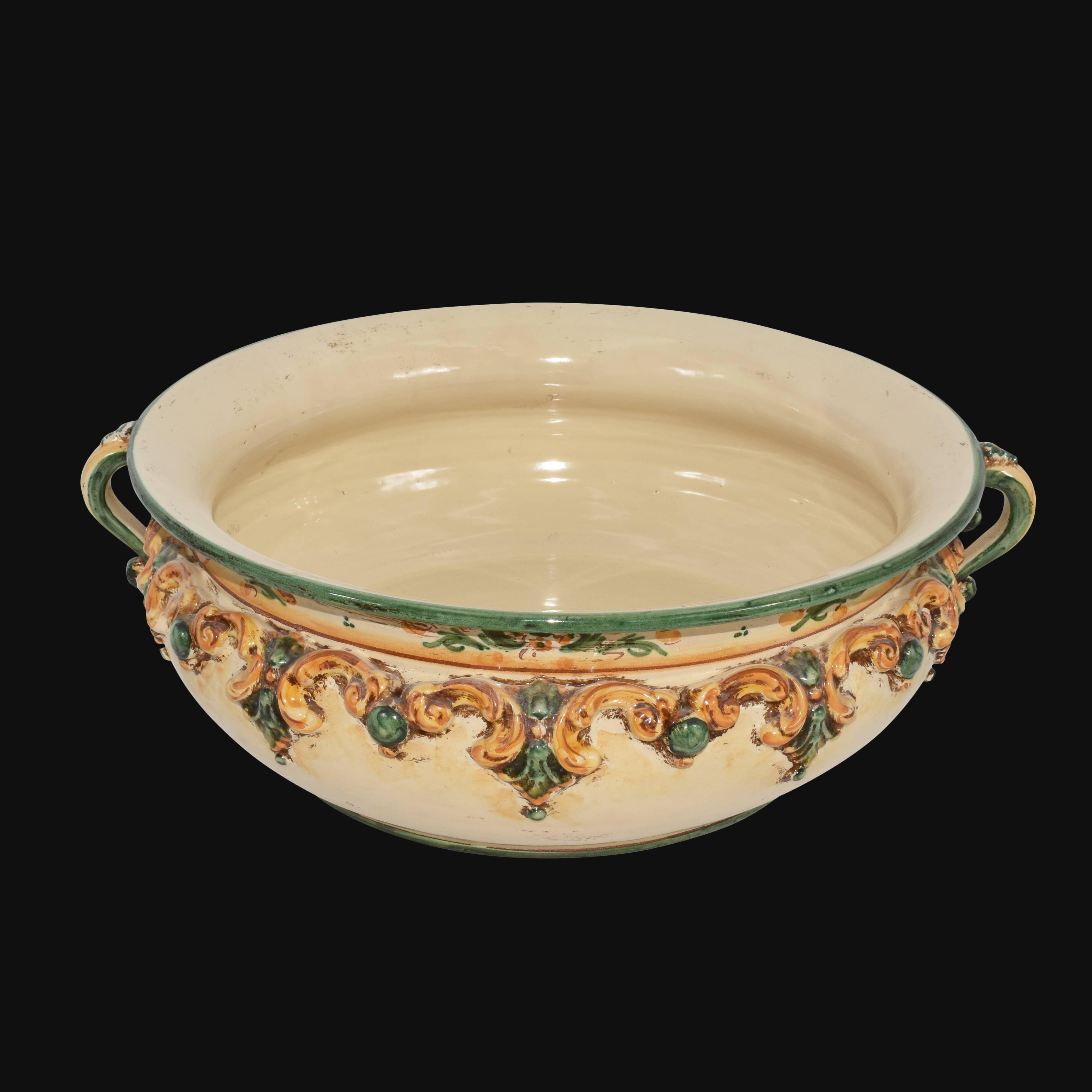 Centrotavola in ceramica Ø 30/Ø 40 plastico sofia verde e arancio - Ceramiche artistiche di Caltagirone - Ceramiche di Caltagirone Sofia