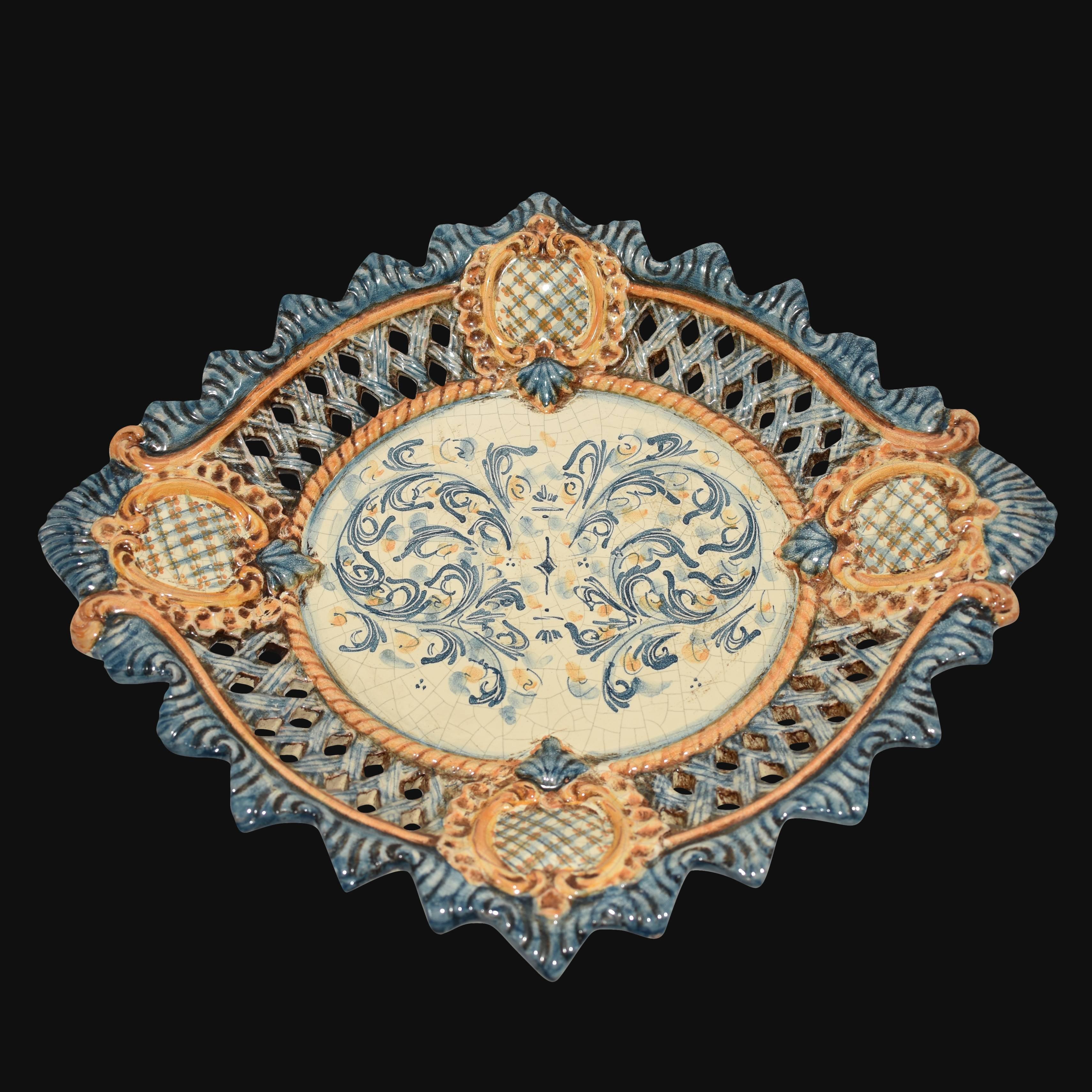 Centrotavola traforato 2° M 42x30 s. d'arte blu e arancio - Ceramiche di Caltagirone Sofia