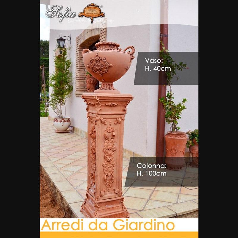Colonna con Vaso in terracotta in Ceramiche artigianale di Caltagirone