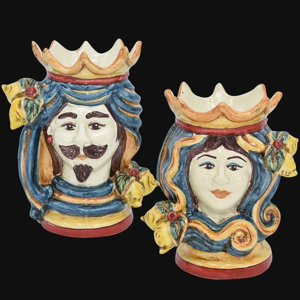 Coppia di Teste di moro h 15 in decoro sicily maschio bianco - Ceramiche di Caltagirone Sofia