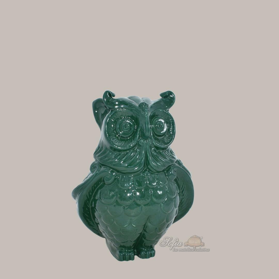 Gufo h 15 verde antico - Animali in ceramica