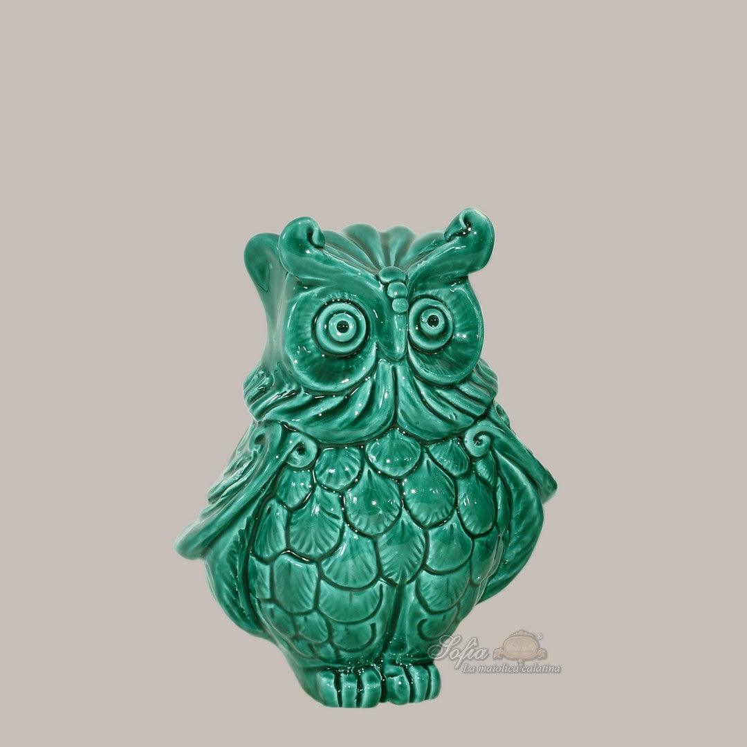 Gufo h 15 verde smeraldo - Animali in ceramica