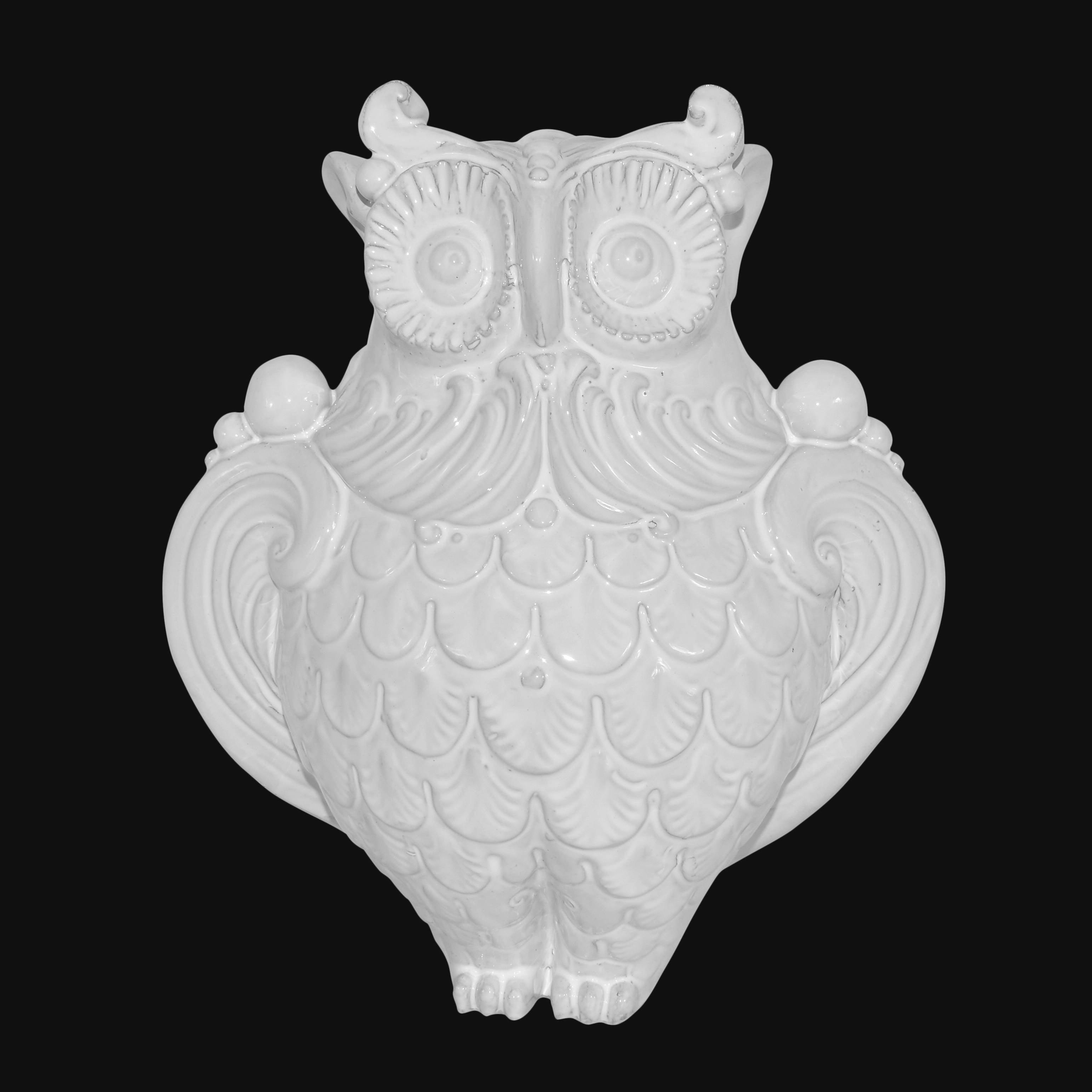 Gufo h 30 white line - Animali in ceramica