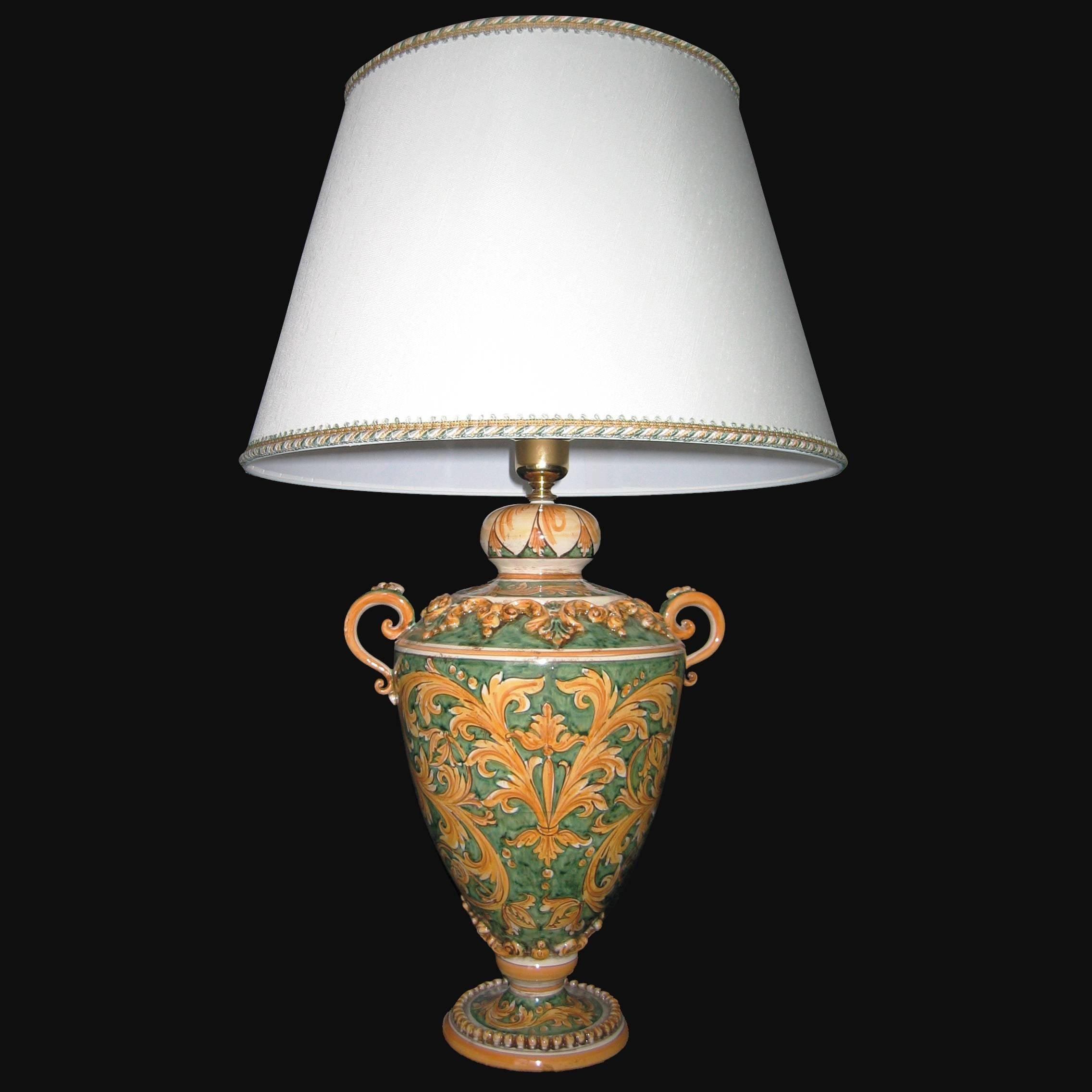 Lume coppa ornamentale ornato fondo verde - Ceramiche di Caltagirone Sofia - Ceramiche di Caltagirone Sofia