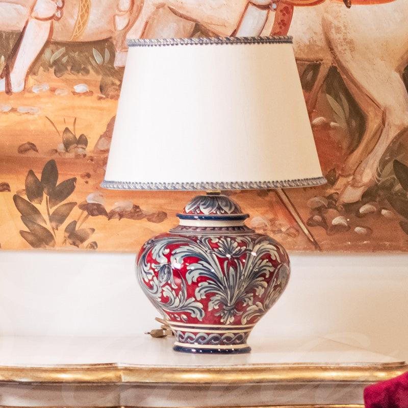 Lume palla ornamentale ornato in blu e bordeaux - Ceramiche di Caltagirone Sofia