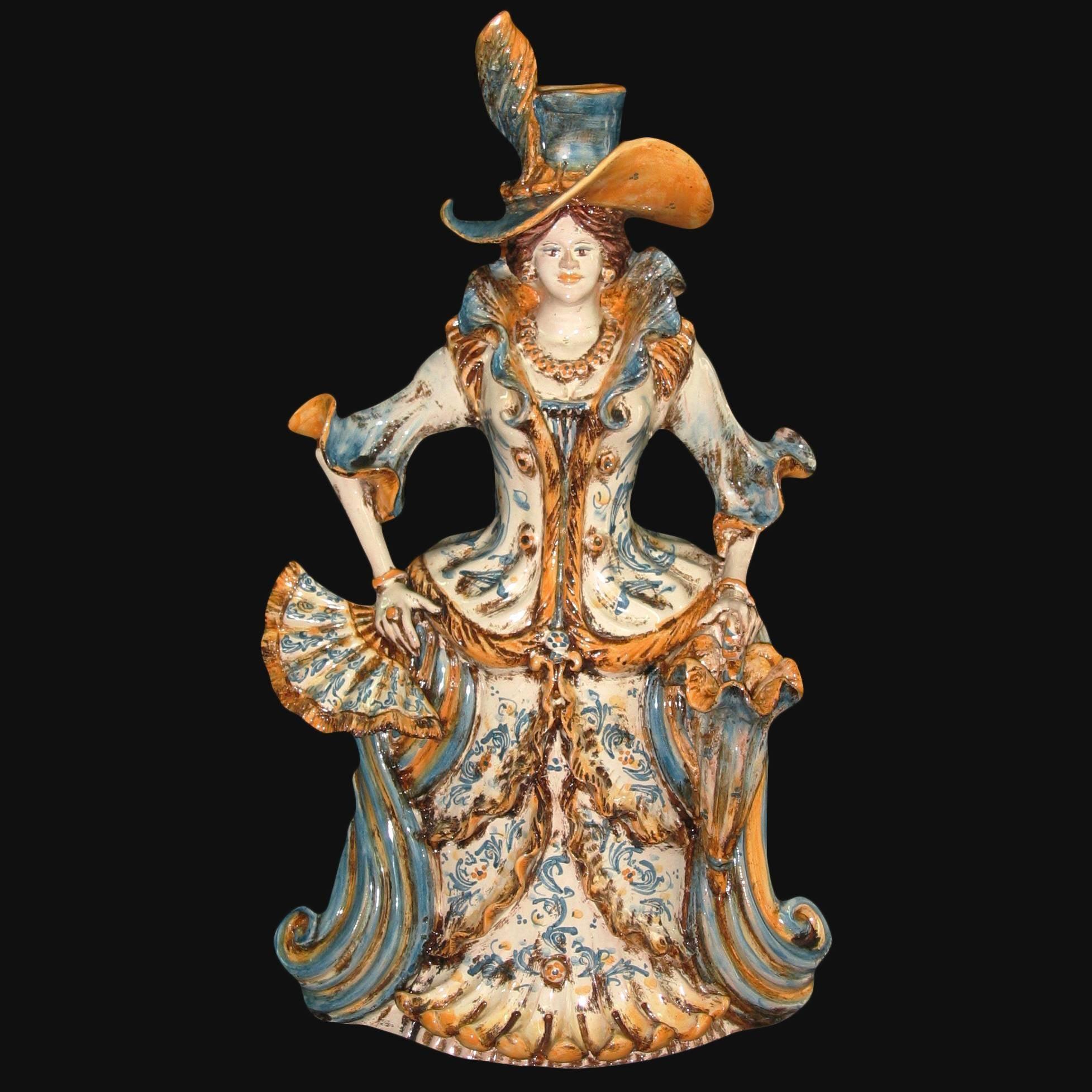 Lumiera grande femmina h 40 in blu arancio - Modellate a mano - Ceramiche di Caltagirone Sofia