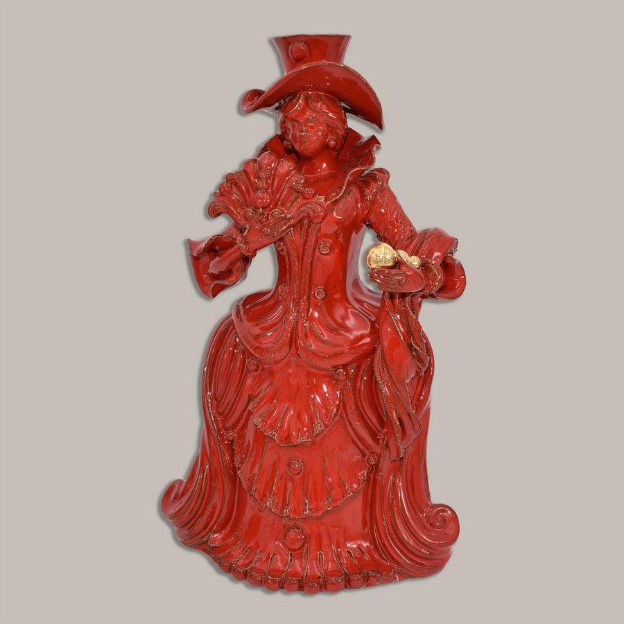 Lumiera grande femmina h 40 Rosso Fuoco in ceramica artistica di Caltagirone