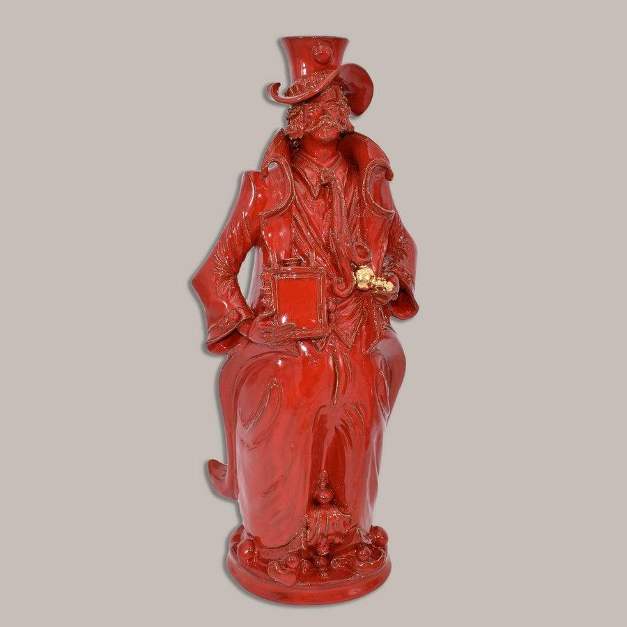 Lumiera grande uomo h 40 Rosso Fuoco in ceramica artistica di Caltagirone
